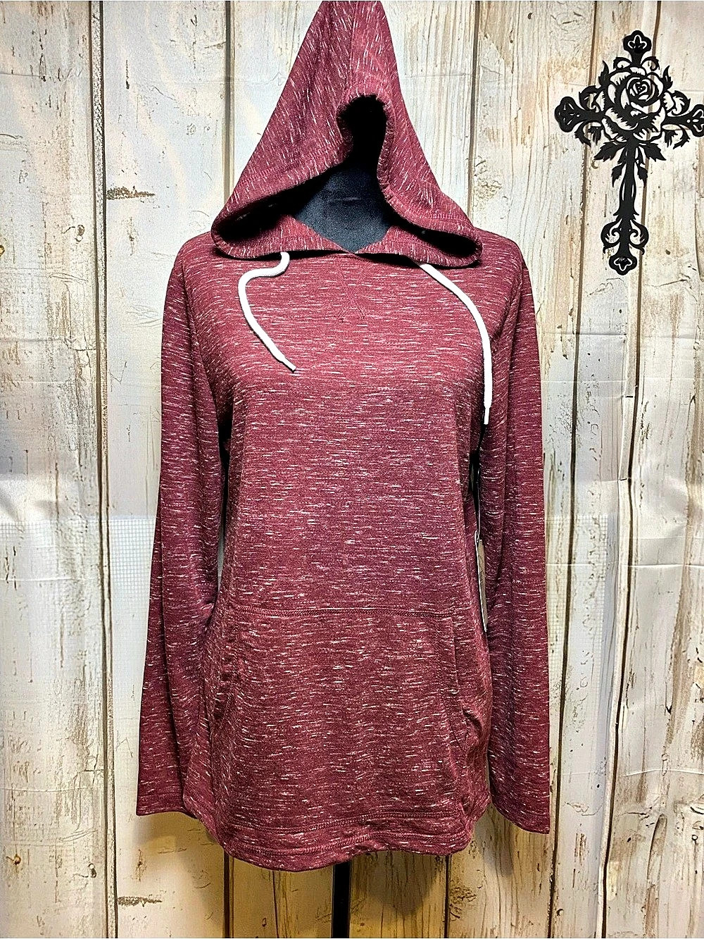 True Craft Marled Pullover Hoodie in Burgundy Size Small NWT